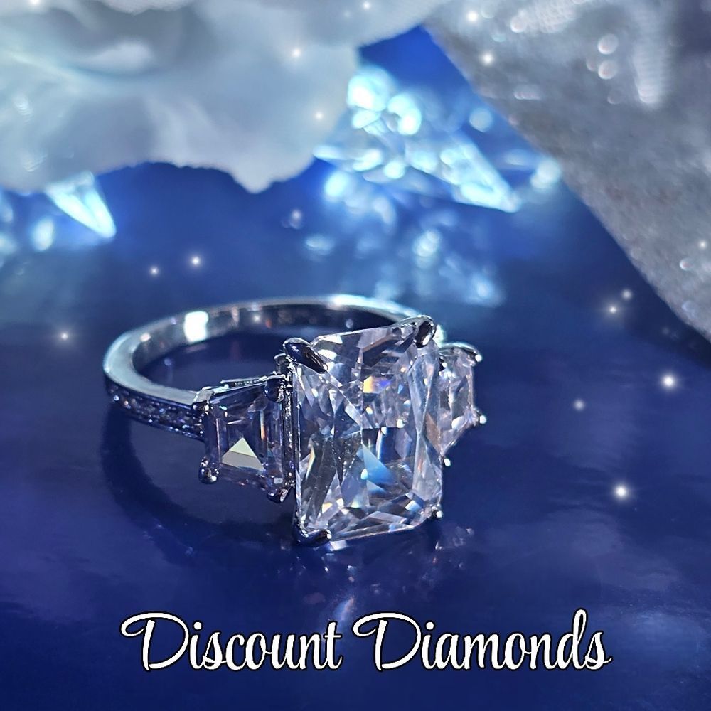 Clear White Diamond Cocktail White Baguette Diamonds on 925 Silver